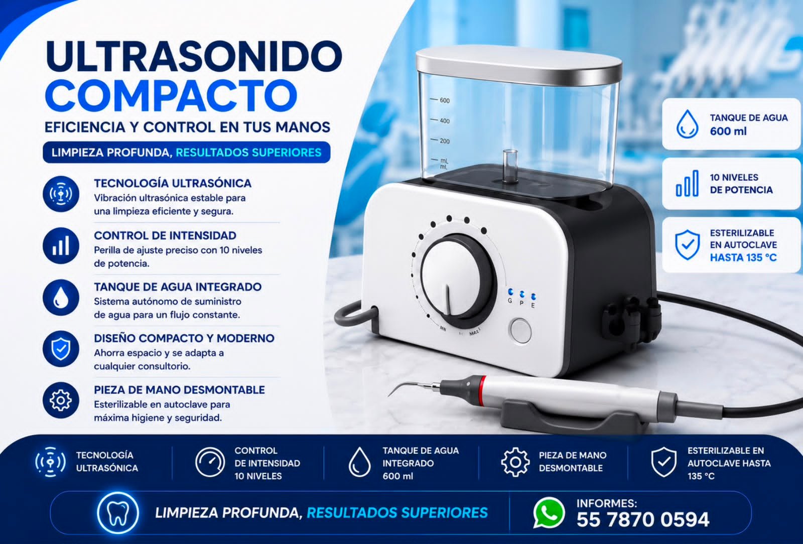 Ultrasonido Compacto para Limpieza Dental